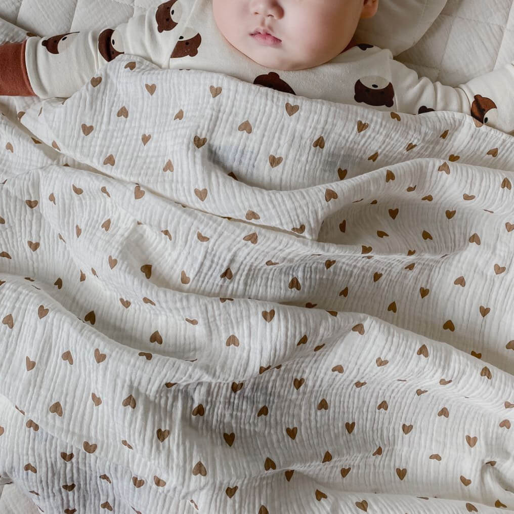 The Love Heart Muslin Blanket Swaddle