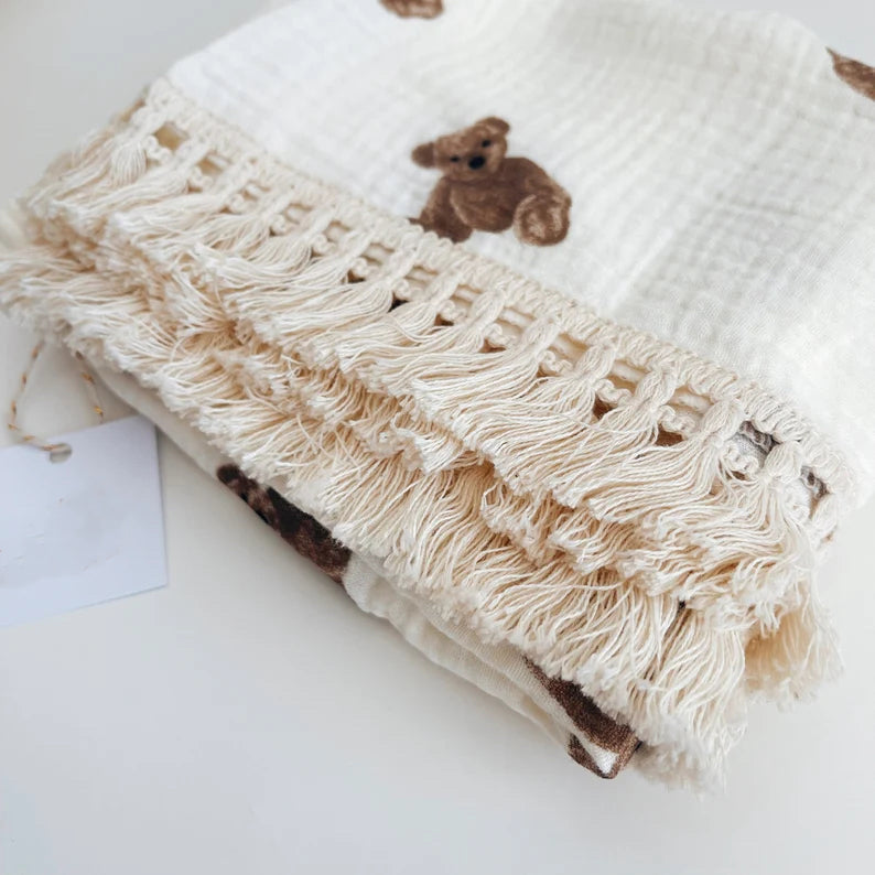 The Bear Muslin Frill Blanket Swaddle