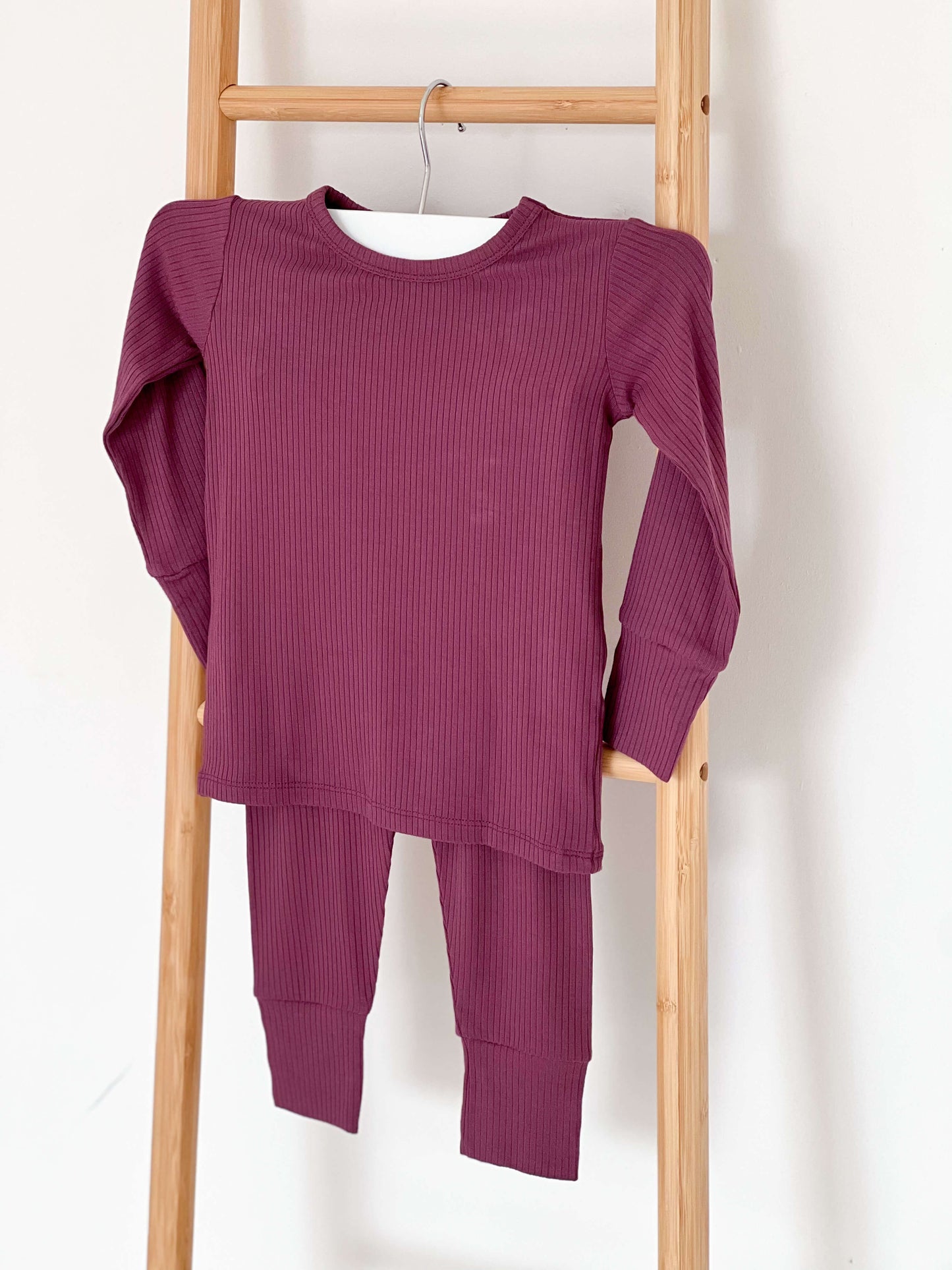 Berry Ribbed Bamboo Two-Piece Set Long Sleeve Pyjamas