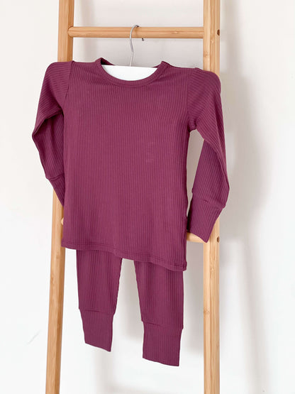 Berry Ribbed Bamboo Two-Piece Set Long Sleeve Pyjamas