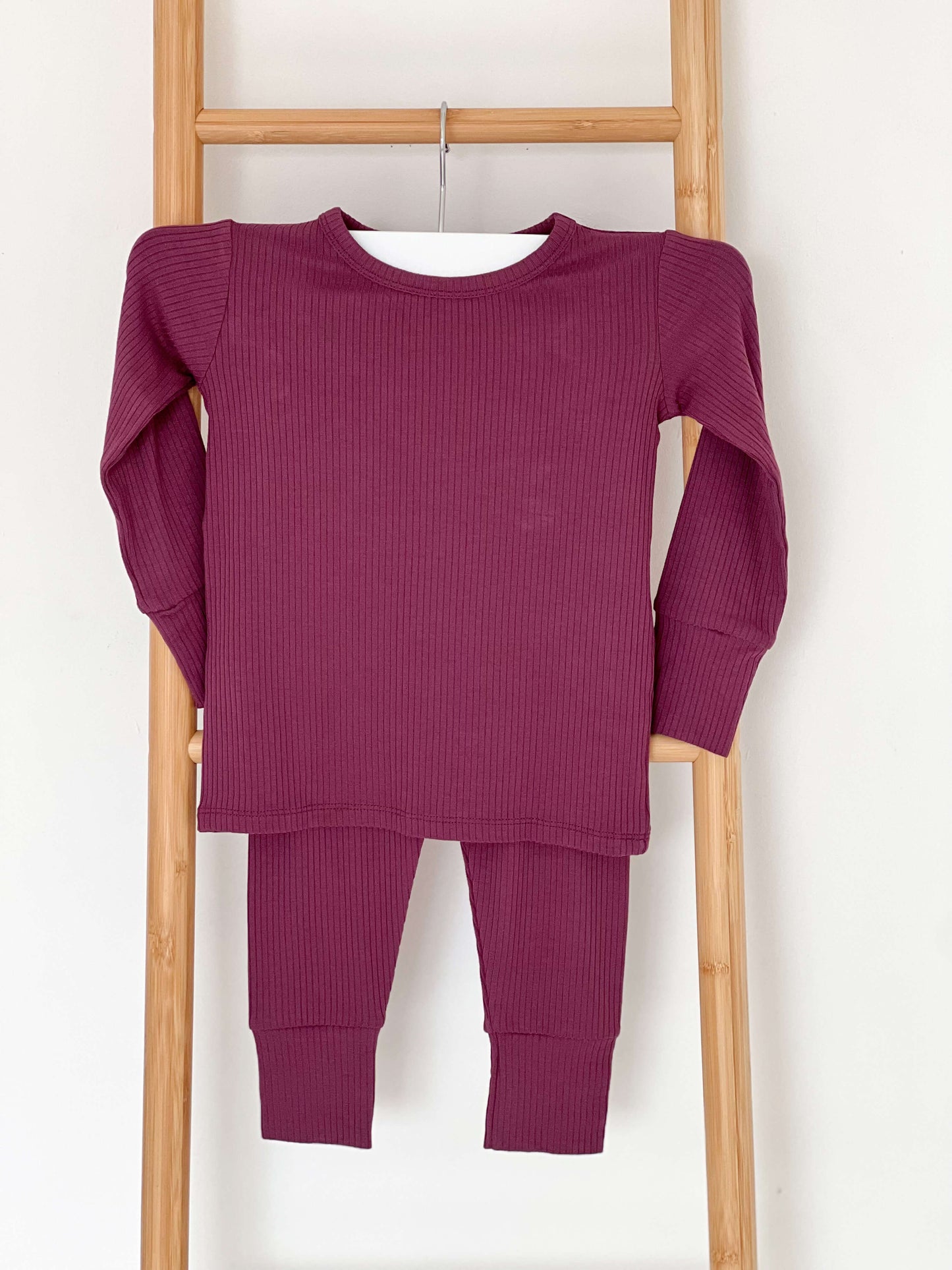 Berry Ribbed Bamboo Two-Piece Set Long Sleeve Pyjamas