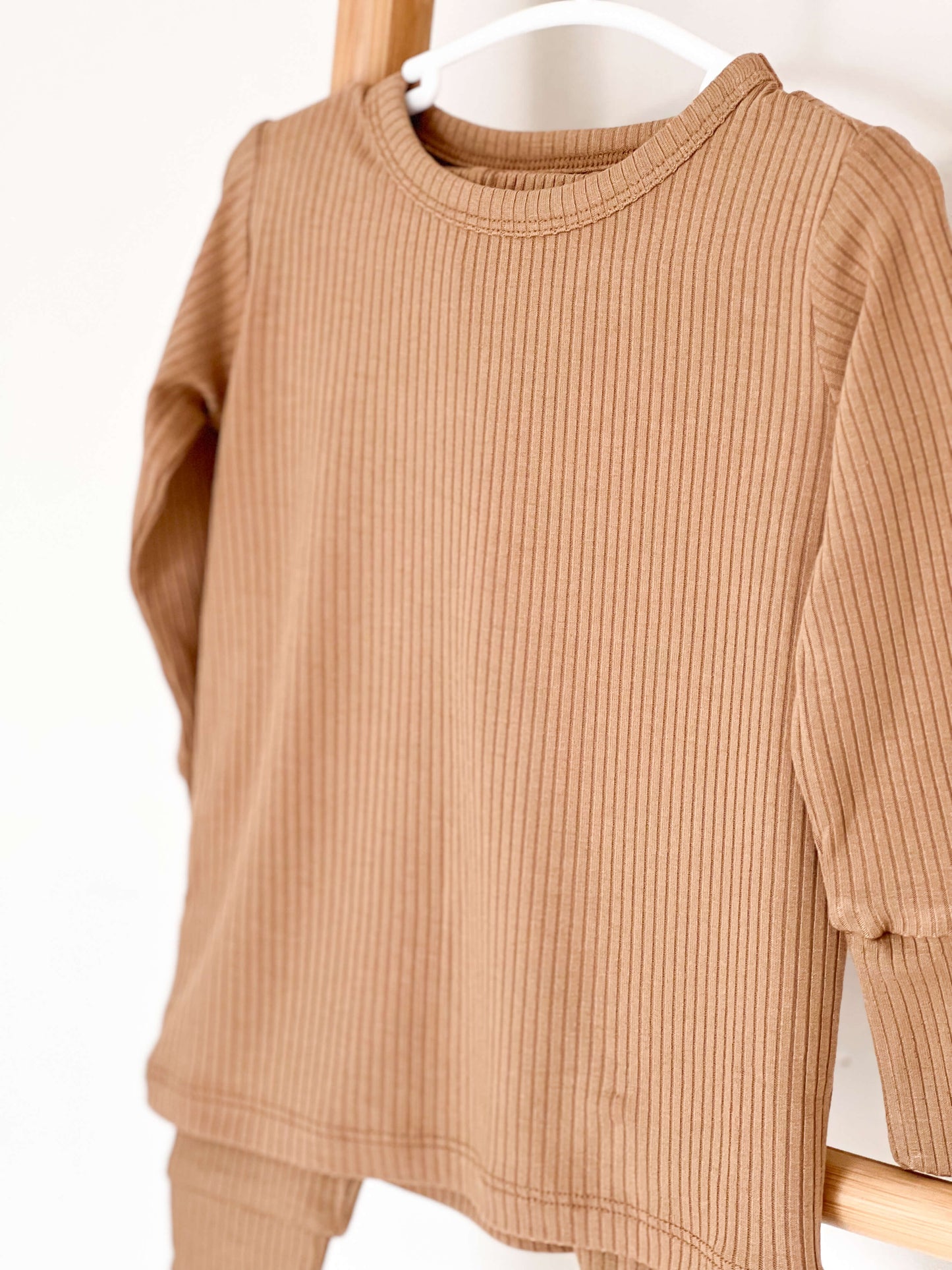 Brown Ribbed Bamboo Two-Piece Set Long Sleeve Pyjamas