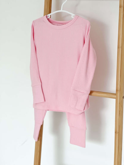 Pink Ribbed Bamboo Two-Piece Set Long Sleeve Pyjamas