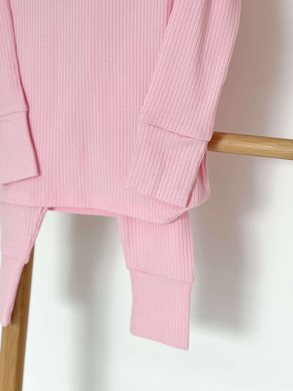 Pink Ribbed Bamboo Two-Piece Set Long Sleeve Pyjamas