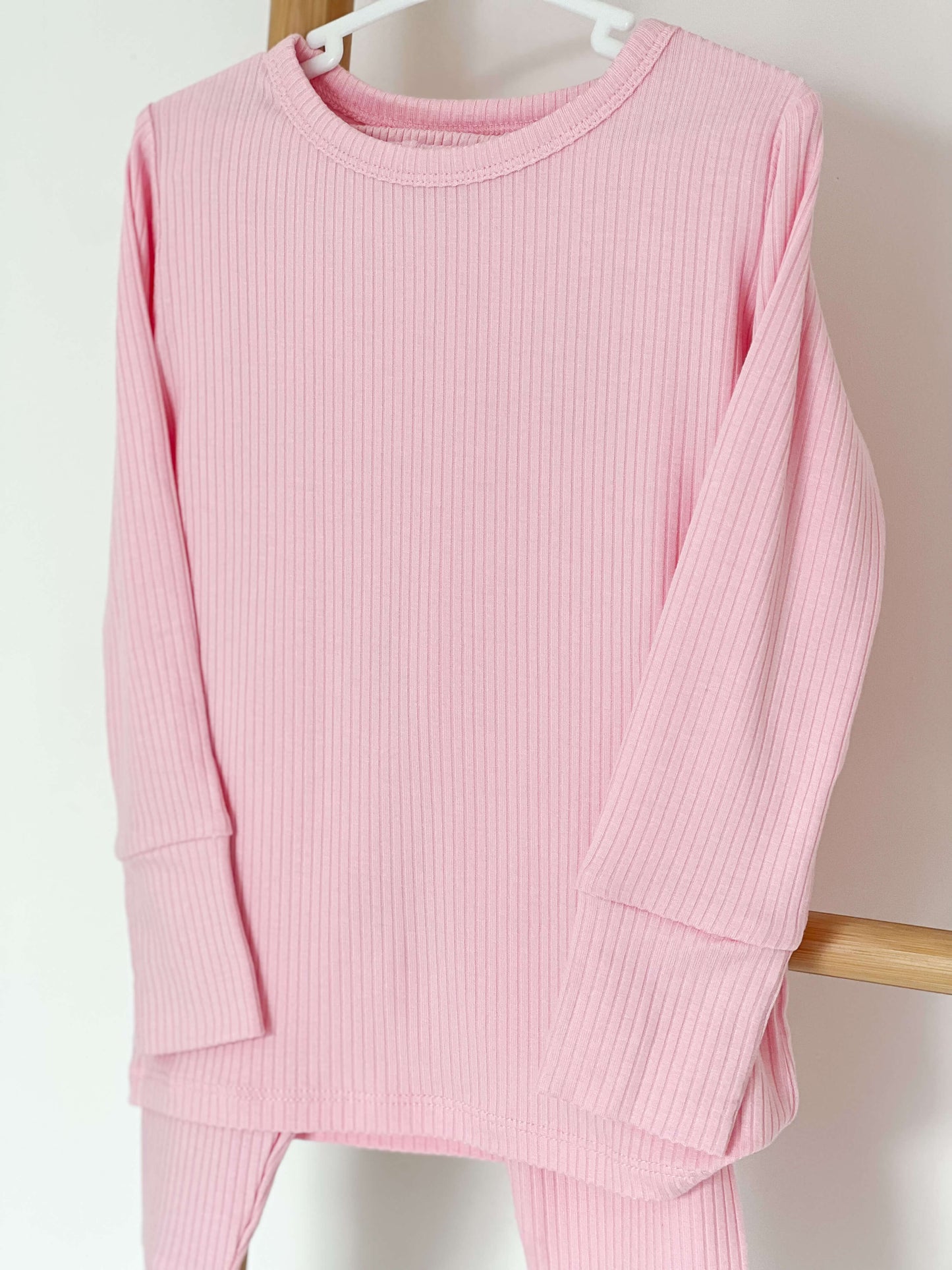 Pink Ribbed Bamboo Two-Piece Set Long Sleeve Pyjamas