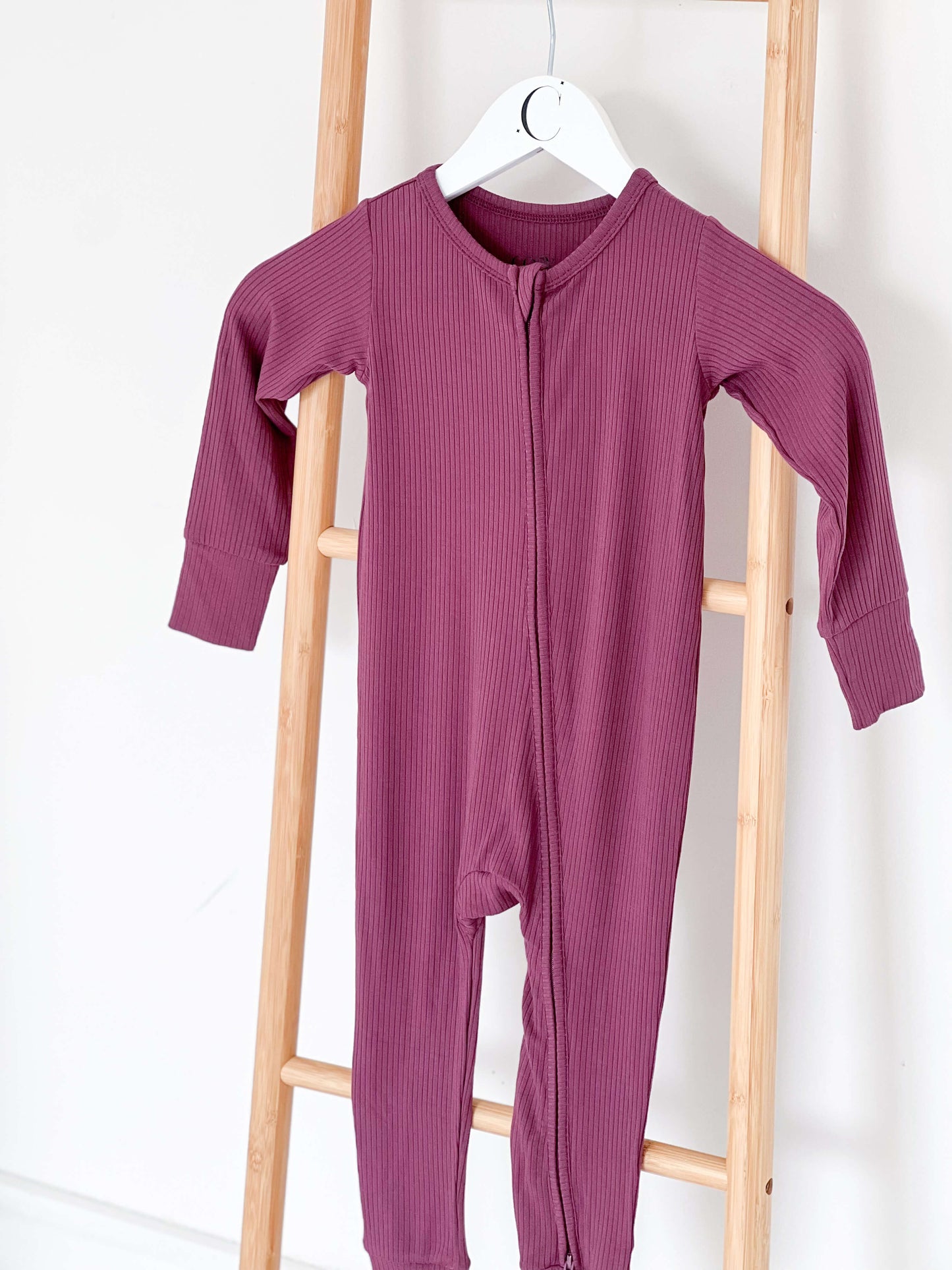 Berry Ribbed Bamboo Zip Sleepsuit Romper One Piece