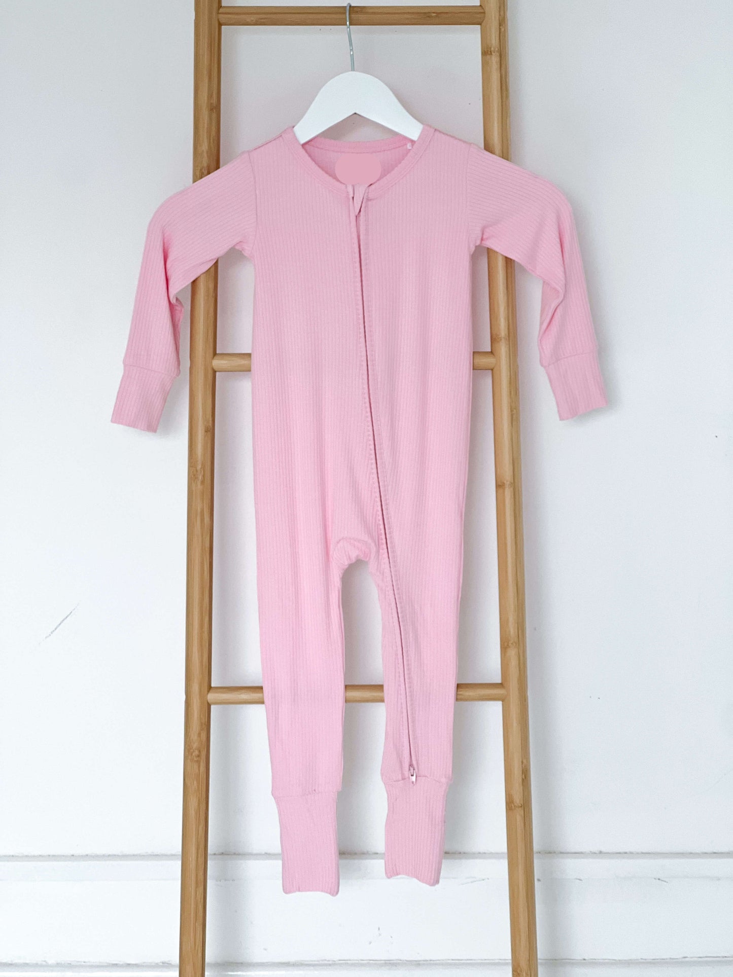 Pink Ribbed Bamboo Zip Sleepsuit Romper One Piece