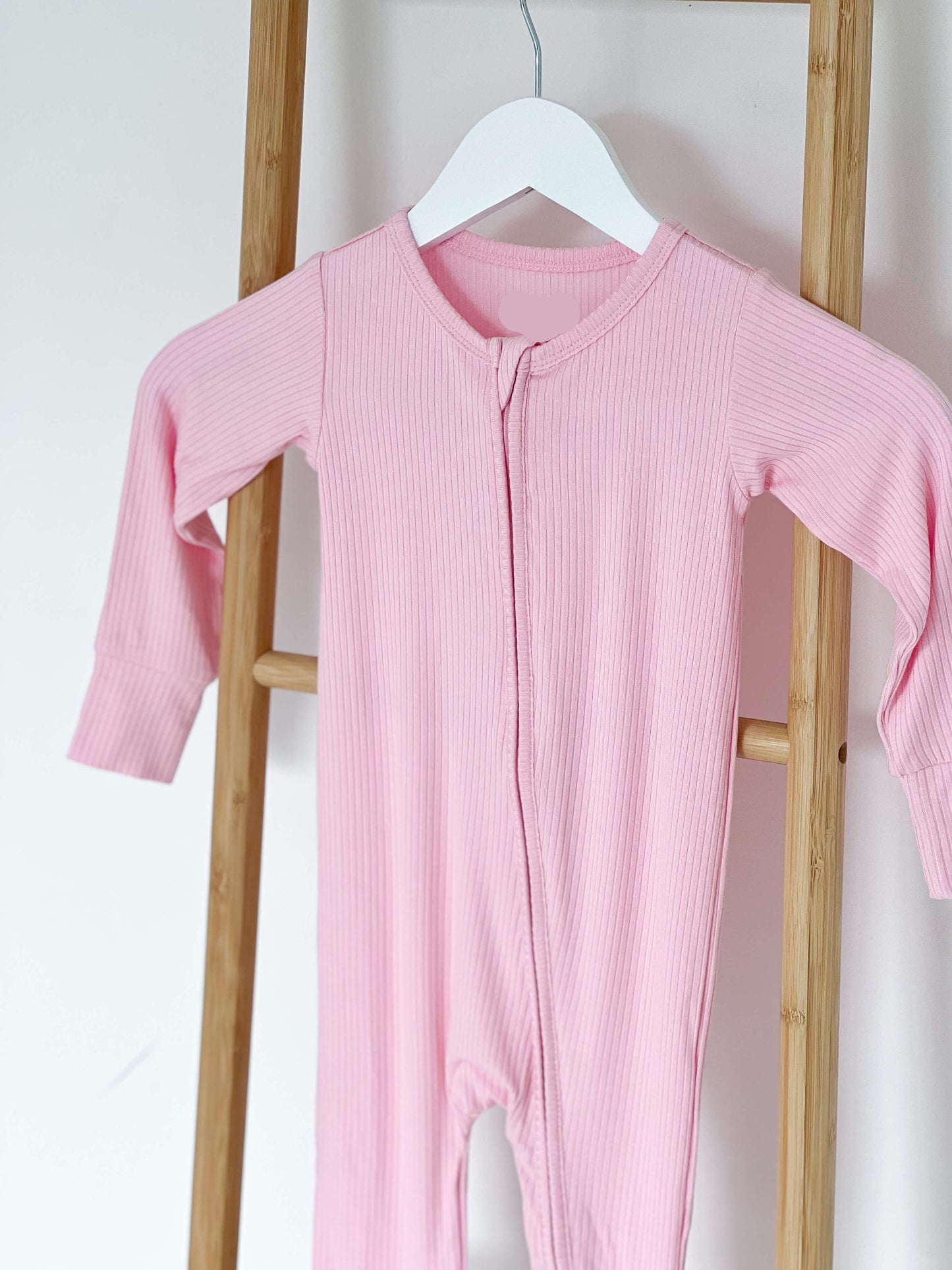 Pink Ribbed Bamboo Zip Sleepsuit Romper One Piece