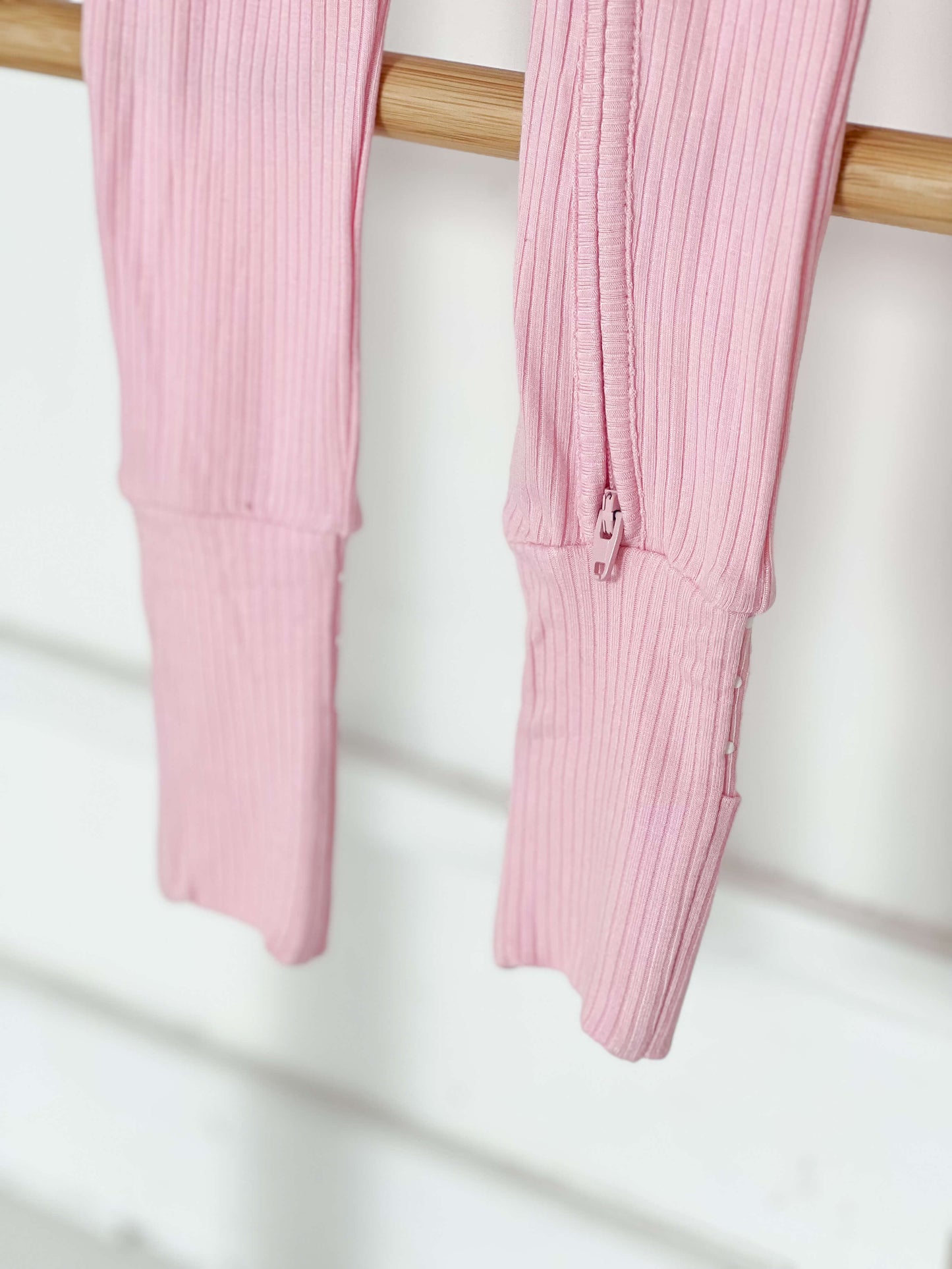 Pink Ribbed Bamboo Zip Sleepsuit Romper One Piece