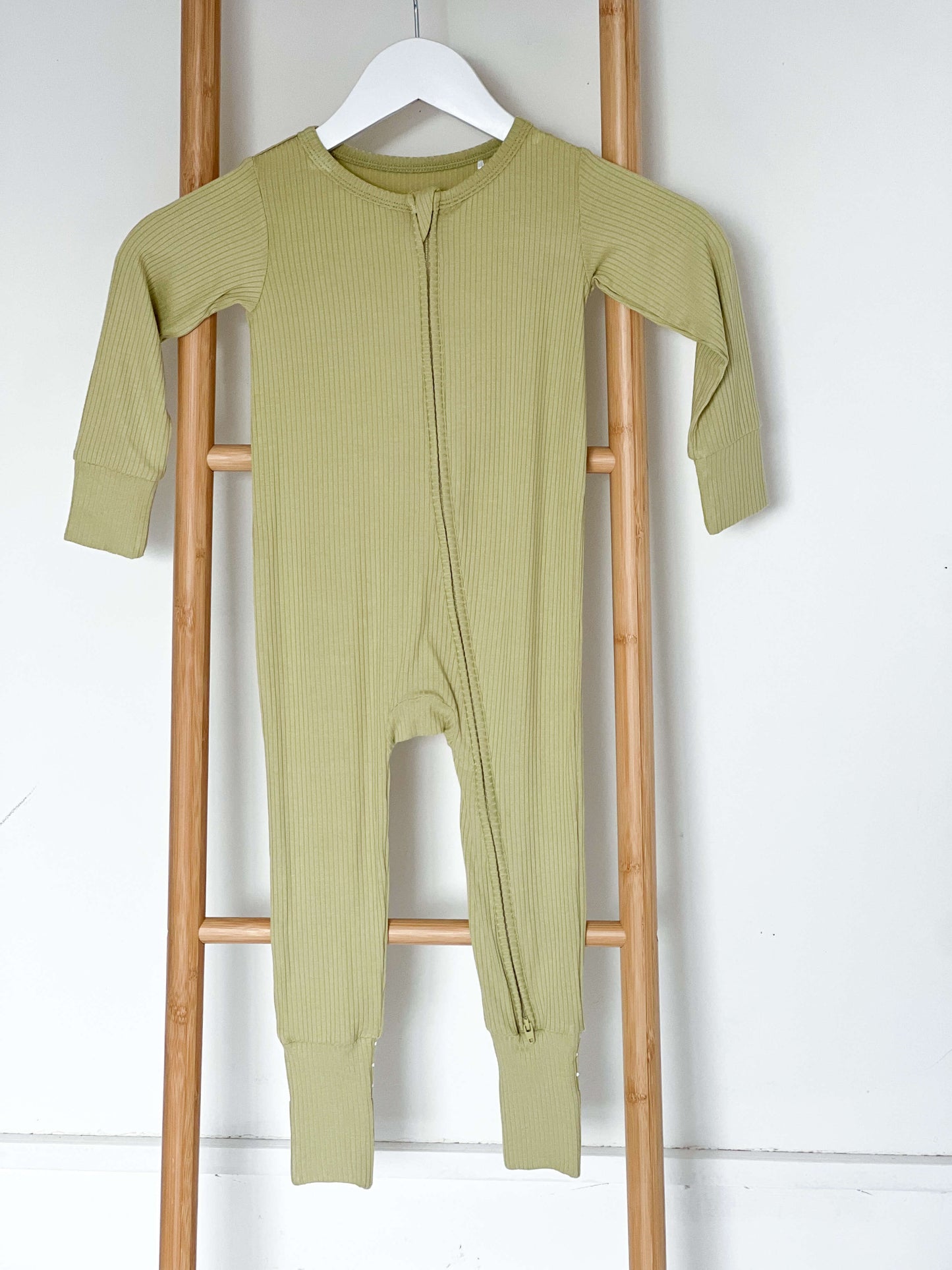 Green Ribbed Bamboo Zip Sleepsuit Romper One Piece