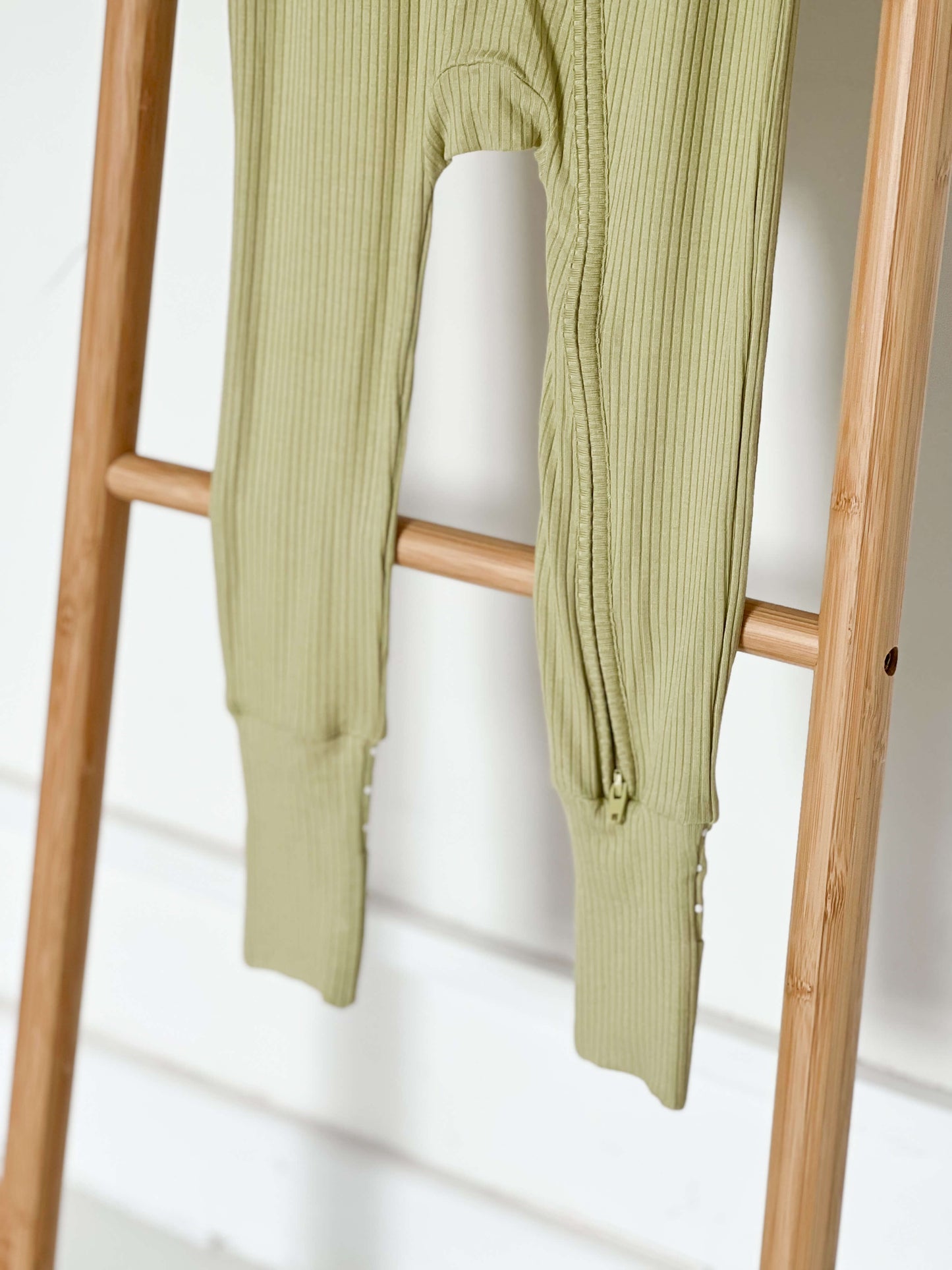 Green Ribbed Bamboo Zip Sleepsuit Romper One Piece