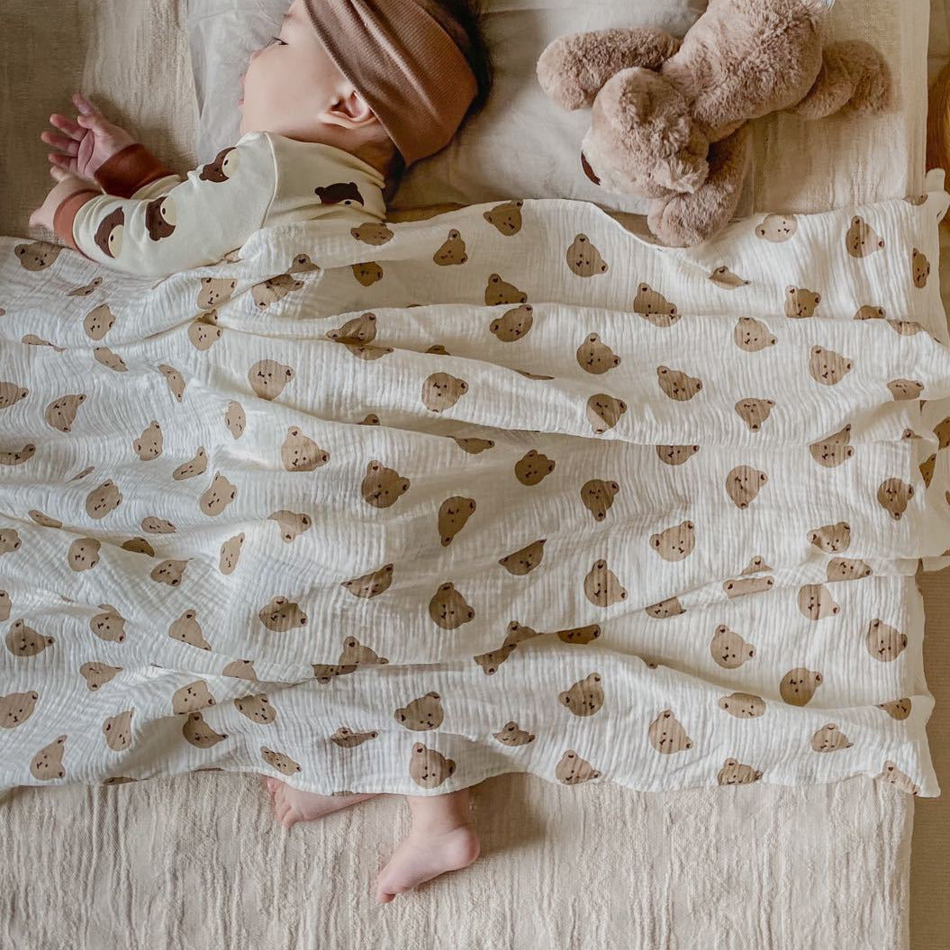 The Happy Bear Muslin Blanket Swaddle