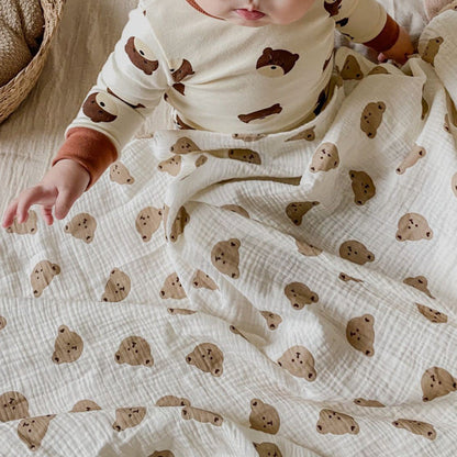 The Happy Bear Muslin Blanket Swaddle