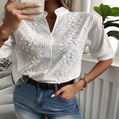 Long Sleeves Crochet Hollow Blouses