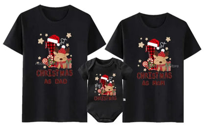 First Christmas As Dad Mom Tshirts Baby Deer Romper