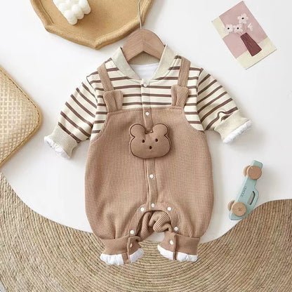 Baby Jumpsuits Thick Lining Waffle Bear