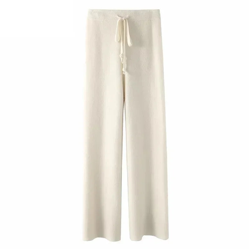 Autumn and Winter New High-waisted Loose Wool Knitted Wide-leg Trousers