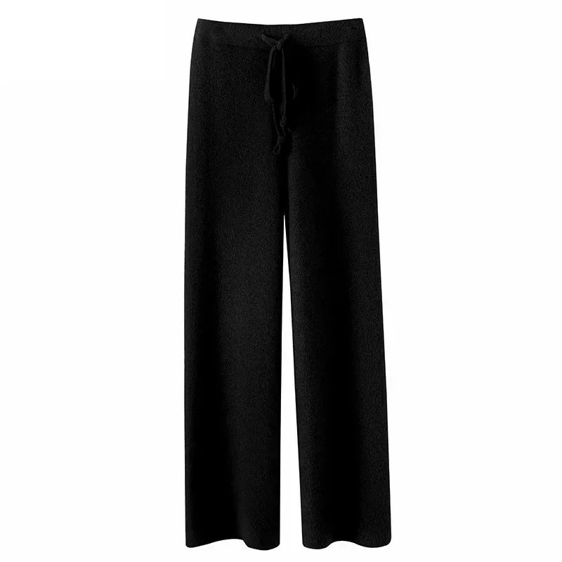 Autumn and Winter New High-waisted Loose Wool Knitted Wide-leg Trousers