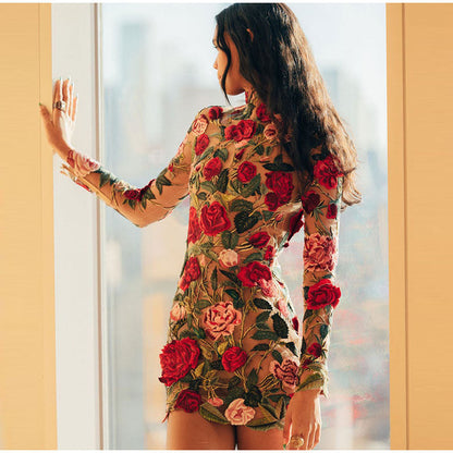 Floral embroidered tulle mini dress