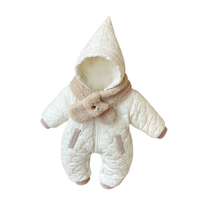 Winter Baby Hooded Onesies with Bear Scarf