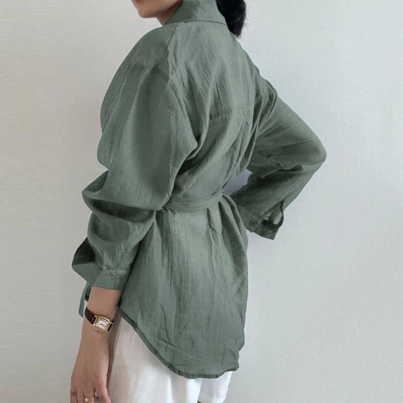 Long Sleeve Solid Loose Blouse