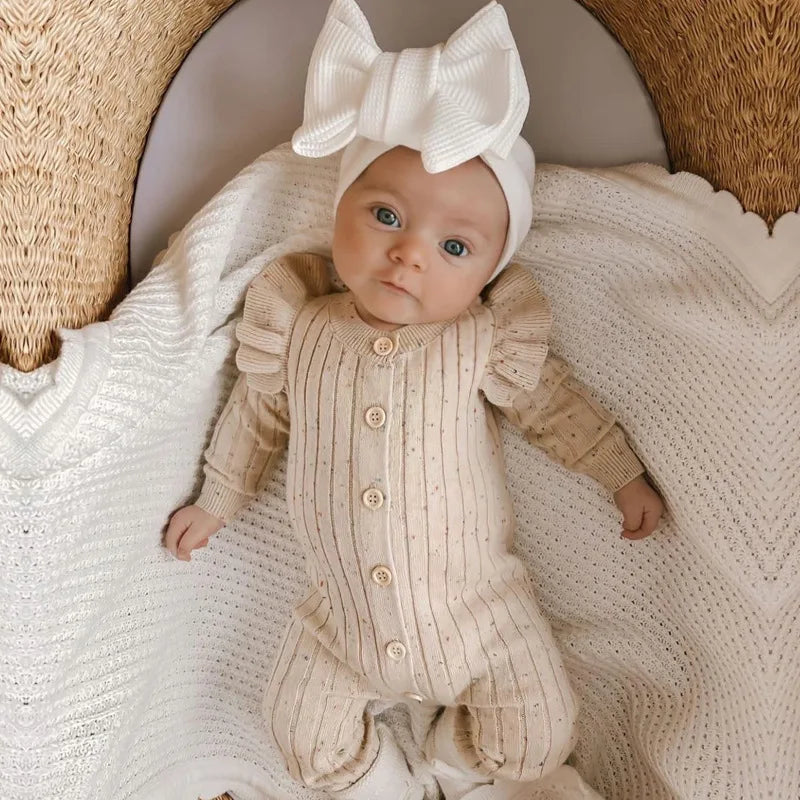 The Baby Girl Knitted Sleepsuit Romper and Bow