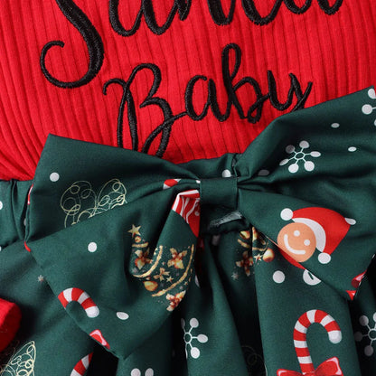 Baby Girl Christmas Bodysuit with Bow Cake Skirt and Headwear