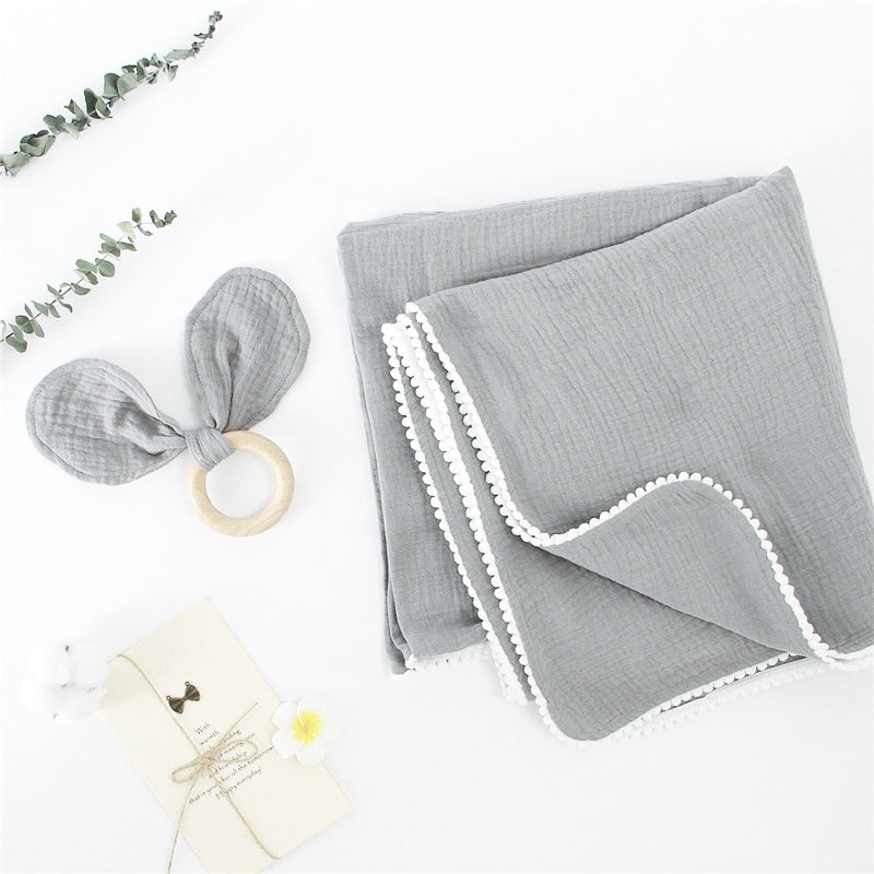 Grey Pom Pom Baby Blanket Swaddle