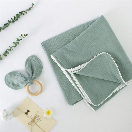 Mint Green Pom Pom Baby Blanket Swaddle