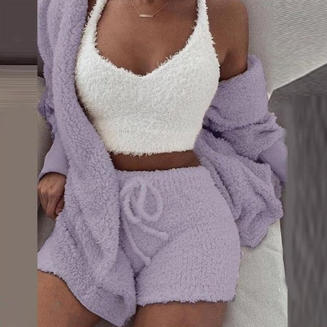 Cozy Knitted Set Cardigan and Shorts